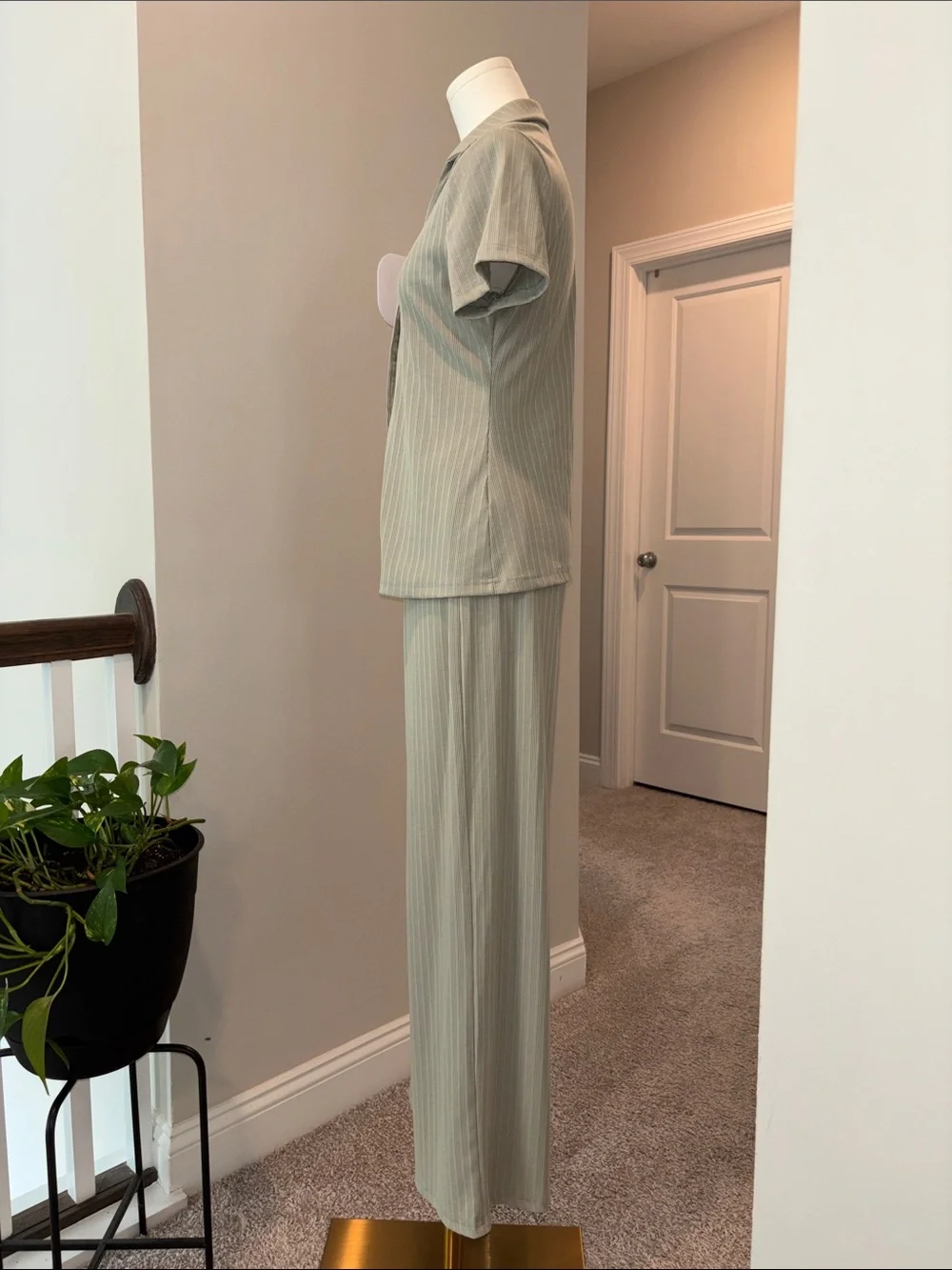 Light Sage Ribbed Two-Piece Lounge Set